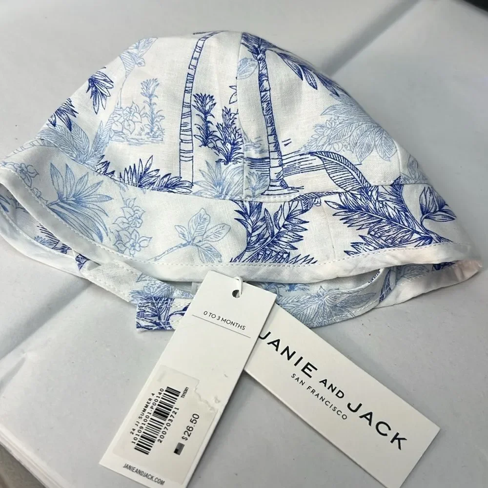 Janie and Jack 101091001 Light Blue Palm Toile sun hat size 0-3 months NWT